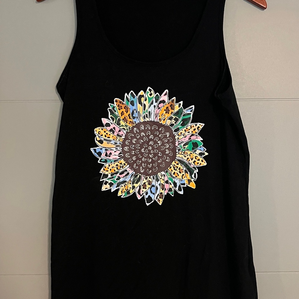 Black Sunflower Graphic Tank Top